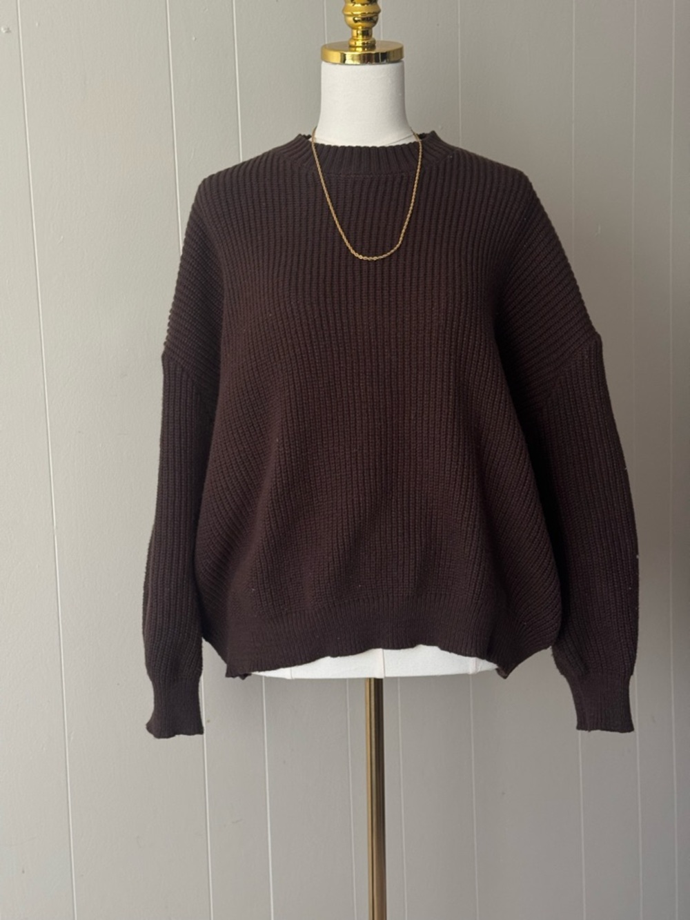 Dark Brown Ribbed Crewneck Sweater - Women